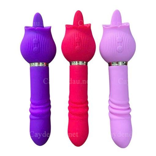 Dương vật giả rung thụt k&egrave;m lưỡi liếm h&igrave;nh b&ocirc;ng hoa hồng