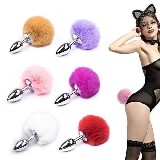 Ph&iacute;ch cắm hậu m&ocirc;n inox cosplay đu&ocirc;i thỏ