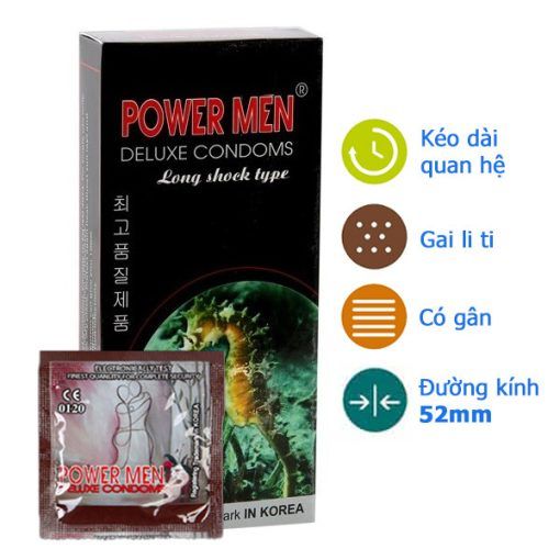 Bao cao su Powermen c&aacute; ngựa &ndash; K&eacute;o d&agrave;i thời gian c&oacute; g&acirc;n gai