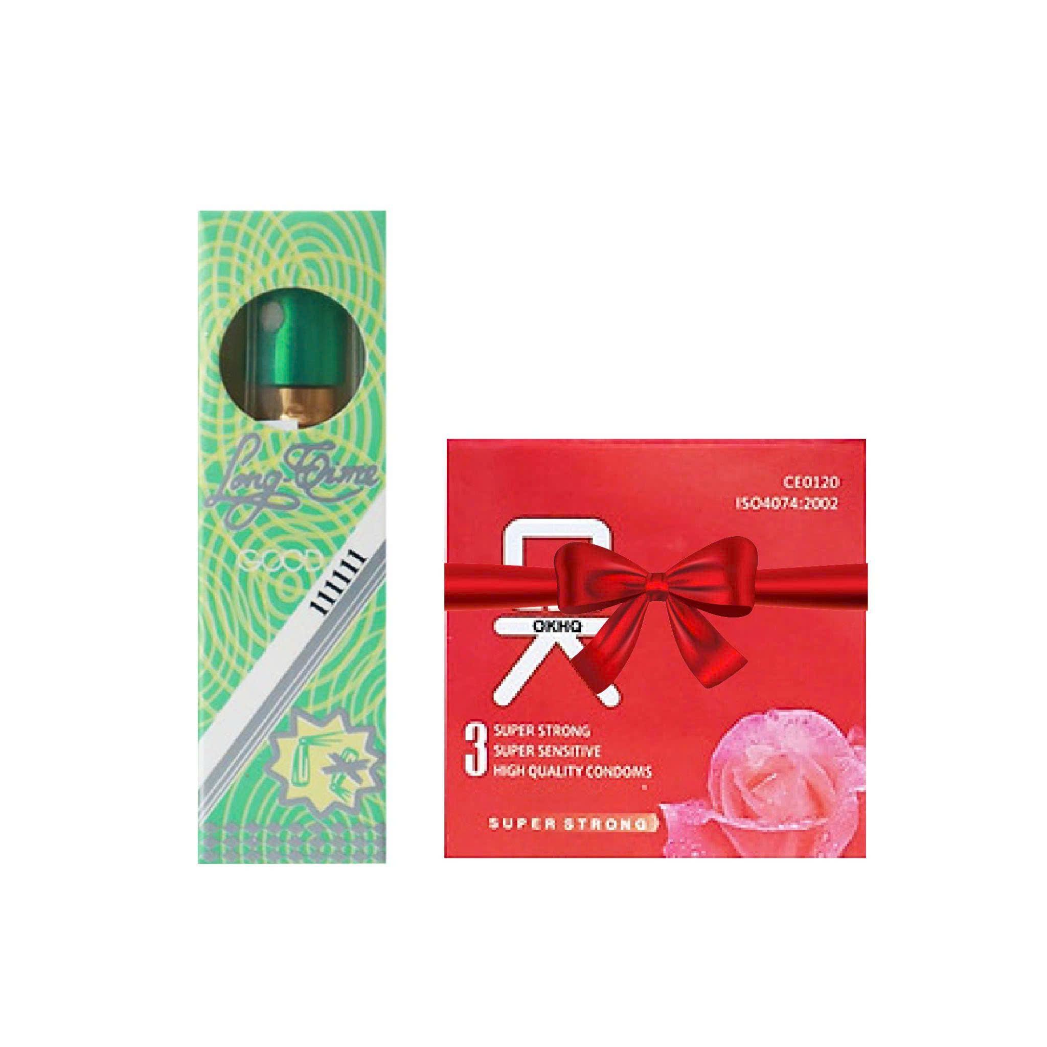 Bộ Combo 1 Chai Xịt K&eacute;o D&agrave;i Thời Gian Bạc H&agrave; M&aacute;t Lạnh D&agrave;nh Cho Nam Giới Longtime 5ml + BCS OK Kh&ocirc;ng M&ugrave;i 3s