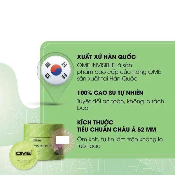 Bao Cao Su Si&ecirc;u Mỏng Ome Invisible M&aacute;t Lạnh