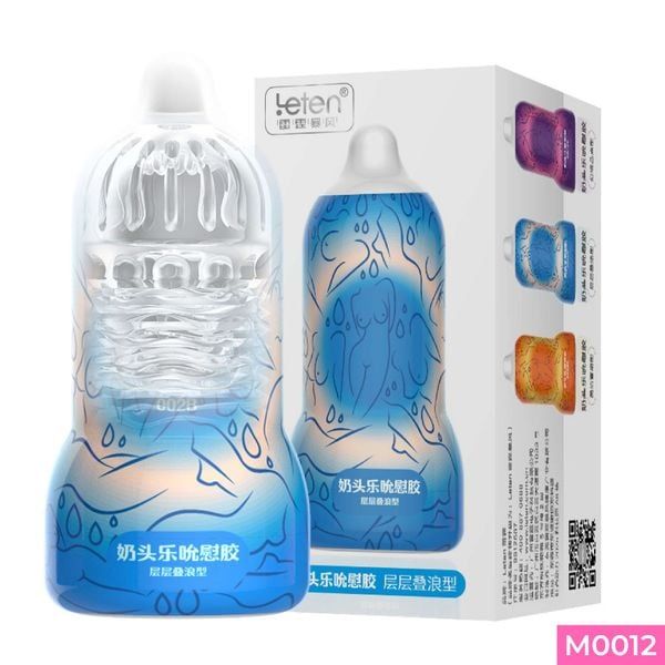&Acirc;m đạo giả cầm tay Leten Nipple Sucking Cup Blue Mini h&igrave;nh n&uacute;m v&uacute; trong suốt
