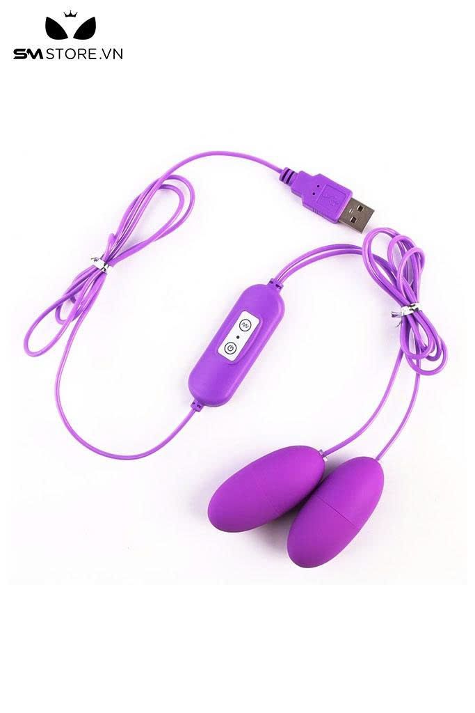 Trứng rung 2 đầu c&oacute; d&acirc;y sạc USB silicon với 10 tần số
