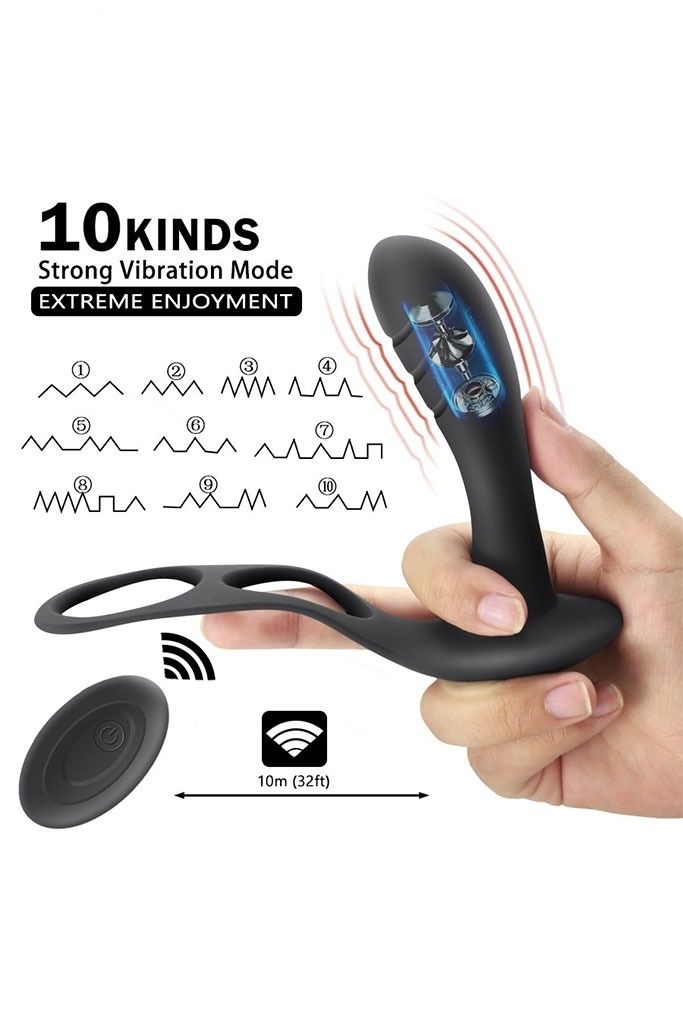 M&aacute;y rung hậu m&ocirc;n silicon c&oacute; v&ograve;ng đeo dương vật điều khiển xa