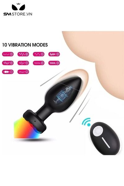 Butt plug rung ngo&aacute;y đ&egrave;n 7 m&agrave;u điều khiển từ xa