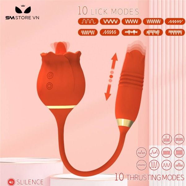 Trứng rung 2 đầu silicon c&oacute; lưỡi liếm h&igrave;nh hoa hồng