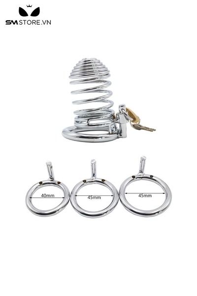 Kh&oacute;a dương vật inox dạng lồng với 12 thanh tr&ograve;n