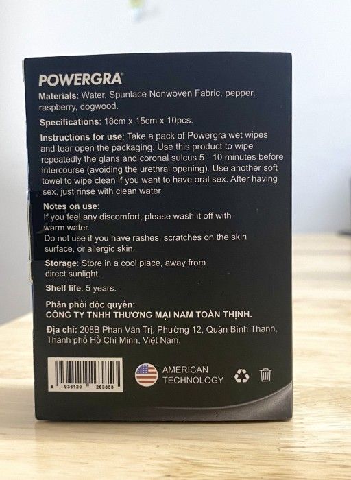 Khăn lau Powergra hỗ trợ k&eacute;o d&agrave;i thời gian cho nam hộp 10 Chiếc 2