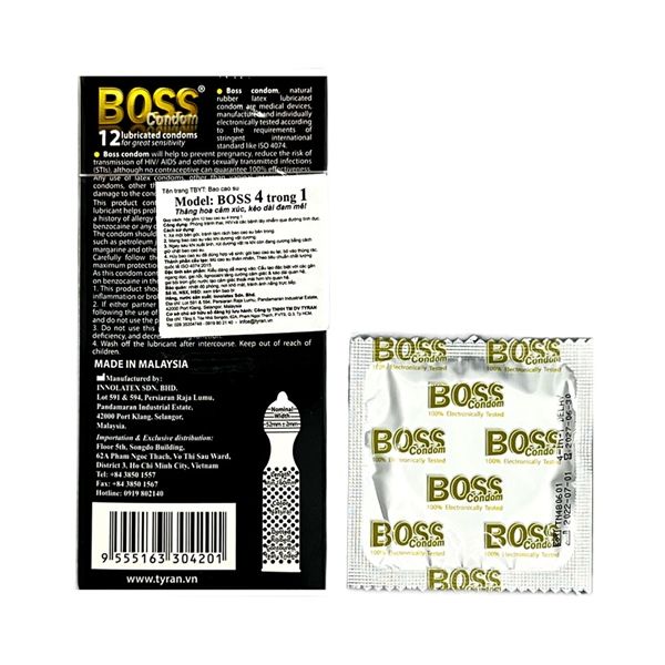 Bao cao su kéo dài quan hệ Boss 4in1 Hộp 12 cái