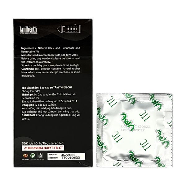 Bao cao su kéo dài quan hệ Đen TTC 4in1 Hộp 12 cái