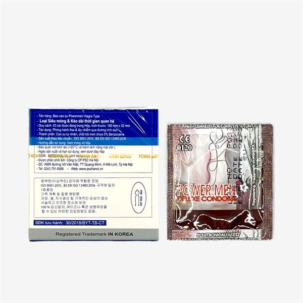 Bao cao su kéo dài quan hệ Powermen Viagra Hộp 3 cái