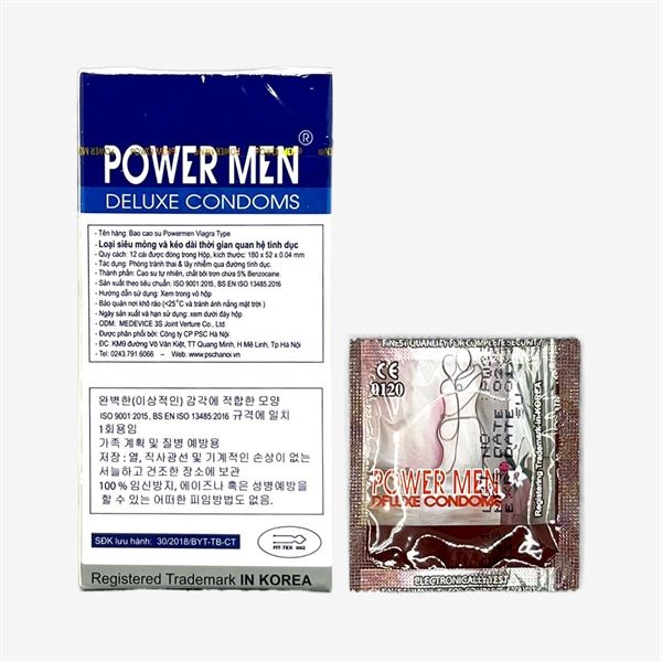 Bao cao su kéo dài quan hệ Powermen Viagra Hộp 12 cái