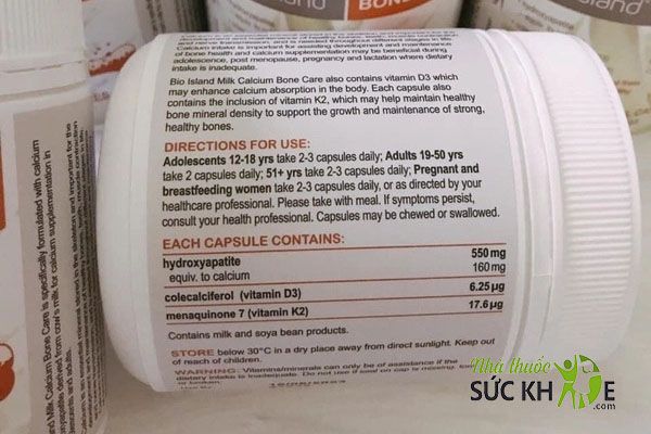 Th&agrave;nh phần c&oacute; trong vi&ecirc;n Canxi Milk Calcium Bio Island &Uacute;c