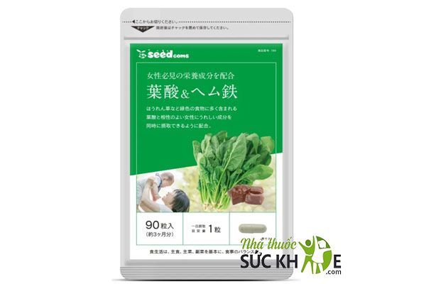 Vi&ecirc;n uống Acid Folic v&agrave; sắt hữu cơ Seedcoms Nhật Bản