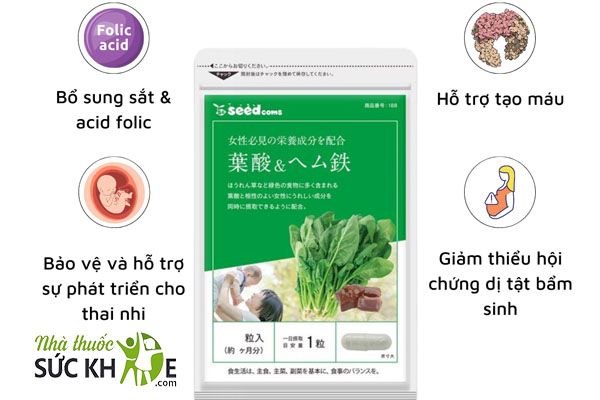 Vi&ecirc;n uống Acid Folic v&agrave; sắt hữu cơ Seedcoms hỗ trợ mẹ v&agrave; thai nhi