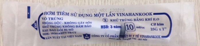 Bơm tiêm sử dụng một lần Vinahankook 10ml/cc