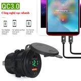 Tẩu sạc nhanh ô tô xe máy 2 cổng USB Type C chống nước chống bụi có đèn LED hiển thị báo điện áp -MTR010