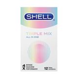 Bao cao su Shell Triple Mix - Siêu mỏng, mát lạnh, gân gai - Hộp 12 cái 327004