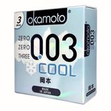 Bao Cao Su Okamoto 0.03 Cool - Hộp 3 Cái, Siêu Mỏng, Mát Lạnh, Tinh Chất Bạc Hà