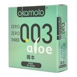 Bao Cao Su Okamoto 0.03 Aloe - Hộp 03 Cái, Siêu Mỏng, Mát Lạnh, Tinh Chất Lô Hội