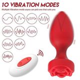 Phích Cắm Massage Hậu Môn Silicone Mềm Cao Cấp Rung 10 Chế Độ Rose Red Kiêu sa Quý Phái