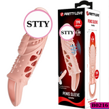 Bao cao su Pretty Love Penis Sleeve dài 18.5cm màu da có quai đeo rung ở thân dùng pin