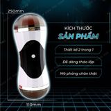 (Có video) Âm đạo giả và miệng 2 đầu OEM Double Head rung đa chế độ có tiếng rên pin sạc màu đen