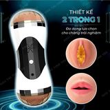 (Có video) Âm đạo giả và miệng 2 đầu OEM Double Head rung đa chế độ có tiếng rên pin sạc màu đen