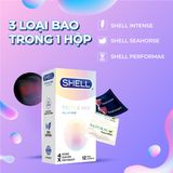Bao cao su Shell Triple Mix siêu mỏng, kéo dài, gân gai - Hộp 12 cái | S Shop