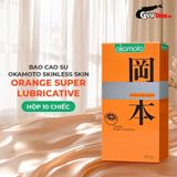 (Hộp 10 Cái) Bao cao su Okamoto Skinless Skin Orange Super Lubricative - Hương cam chính hãng 742487