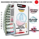 (Hộp 10 Cái) Bao cao su size 49mm Maxxmen Invisible 002, công nghệ NHẬT BẢN cực siêu mỏng NHIỀU GEL, hương hoa anh đào cho LGBT, Gay Chính Hãng 742204