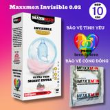 (Hộp 10 Cái) Bao cao su size 49mm Maxxmen Invisible 002, công nghệ NHẬT BẢN cực siêu mỏng NHIỀU GEL, hương hoa anh đào cho LGBT, Gay Chính Hãng 742204