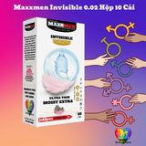 (Hộp 10 Cái) Bao cao su size 49mm Maxxmen Invisible 002, công nghệ NHẬT BẢN cực siêu mỏng NHIỀU GEL, hương hoa anh đào cho LGBT, Gay Chính Hãng 742204