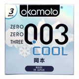 (Hộp 3 Cái) Bao Cao Su Okamoto 0.03 Cool Siêu Mỏng Bóng Láng Mát Lạnh Chính hãng 742122
