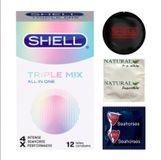 (Hộp 12 Cái) Bao cao su siêu mỏng, mát lạnh, gân gai Shell Triple Mix Chính hãng 741586