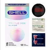 Bao cao su siêu mỏng, mát lạnh, gân gai Shell Triple Mix | Hộp 12 cái 661266