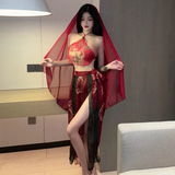 Đồ Cosplay Cổ Trang Trung Hoa Họa Tiết Hoa Cao Cấp Set Hán Phục Áo Yếm Kèm Khăn Choàng Tặng Chip Lọt Khe Gợi Cảm