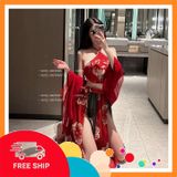 (Che Tên Khi Giao) Đồ Cosplay Cổ Trang Trung Hoa Họa Tiết Hoa Cao Cấp Set Hán Phục Áo Yếm Kèm Khăn Choàng Tặng Chip Lọt Khe Gợi Cảm - Snapshop