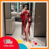 (Che Tên Khi Giao) Đồ Cosplay Cổ Trang Trung Hoa Họa Tiết Hoa Cao Cấp Set Hán Phục Áo Yếm Kèm Khăn Choàng Tặng Chip Lọt Khe Gợi Cảm - Snapshop