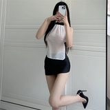 Váy Ngủ Thư Ký Giáo Viên Ôm Body Hở Lưng Siêu Hot Gợi Cảm Lưới Xuyên Thấu Quyến Rũ - N315