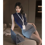 Đồ Cosplay Sexy Thư Ký Body Kèm Bảng Tên Quyến Rũ Ngọt Ngào Váy Công Sở Nữ Dáng Ôm Gợi Cảm Cuốn Hút - N319 Xám Xanh