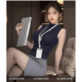 Đồ Cosplay Sexy Thư Ký Body Kèm Bảng Tên Quyến Rũ Ngọt Ngào Váy Công Sở Nữ Dáng Ôm Gợi Cảm Cuốn Hút - N319 Xám Xanh