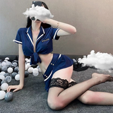 Cosplay Cảnh Sát Sexy Xẻ Ngực Gợi Cảm Áo Croptop Buộc Dây Váy Xòe Xếp Ly Nữ Police Dễ Thương - N703 