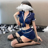 Cosplay Cảnh Sát Sexy Xẻ Ngực Gợi Cảm Áo Croptop Buộc Dây Váy Xòe Xếp Ly Nữ Police Dễ Thương - N703 