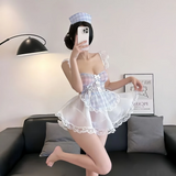 Đồ Cosplay Sexy Hầu Gái Xanh Caro Dáng Xoè Đáng Yêu Gợi Cảm Váy Ngủ Nàng Hầu Cột Nơ Lưng Cute Dễ Thương - N376