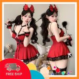 (Che Tên Khi Giao) Đồ Cosplay Sexy Hầu Gái Anime Gợi Cảm Đáng Yêu Váy Ngủ Xòe Nữ Giúp Việc Maid Đỏ Quyến Rũ Dễ Thương - N372 Hộp Trắng Kín