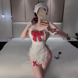 Bộ Cosplay Cô Hầu Gái Phối Nơ Đỏ Đáng Yêu Quyến Rũ Đồ Ngủ Nữ Giúp Việc Kèm Phụ Kiện Gợi Cảm Dễ Thương - N877