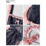 Váy Cosplay Cô Hầu Gái Maid Tạp Dề Viền Hồng Dễ Thương Gợi Cảm Đồ Ngủ Nữ Giúp Việc Xuyên Thấu Quyến Rũ - N879 Đen