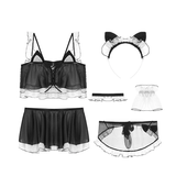 Đồ Ngủ Cosplay Mèo Kèm Phụ Kiện Dễ Thương Gợi Cảm Váy Xòe Áo Croptop Hầu Gái Đáng Yêu Hottie - N733 Đen