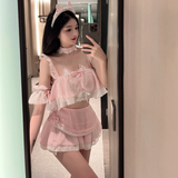 Cosplay Mèo Hồng 2 Mảnh Anime Kèm Phụ Kiện Dễ Thương Đáng Yêu Set Ngủ Hầu Gái Đen Xuyên Thấu Sexy Gợi Cảm - N733 Hồng